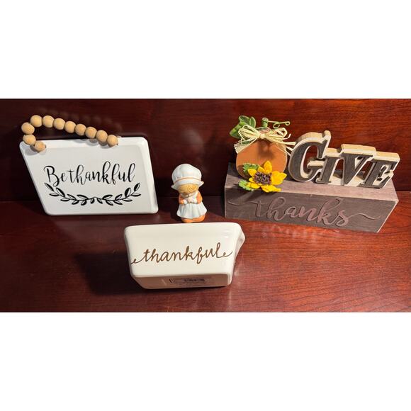 Thanksgiving Bundle Beaded Sign, Lund Lites Pilgrim, Thankful Dish, Give Thanks - Picture 6 of 8